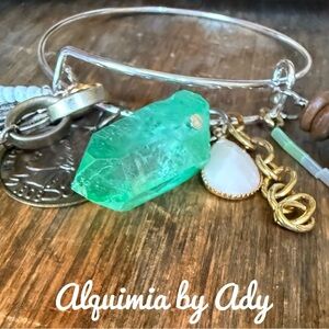 Alquimia by Ady Silver and Green chunky Quartz Charm Bracelet